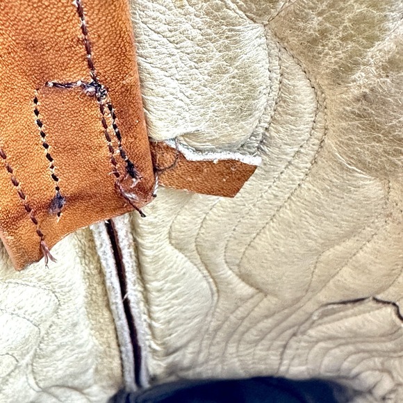 Vintage Frye Cowboy Boots Men's 9D Tan Leather Western Flame Stitch USA Made - Picture 16 of 16